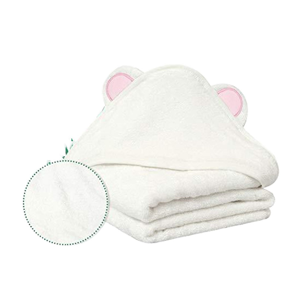 White Organic Bamboo Cotton Hooded Bath Towel for Kids Quick-Dry Home Pattern Custom Logo Comfortable Kids' Size