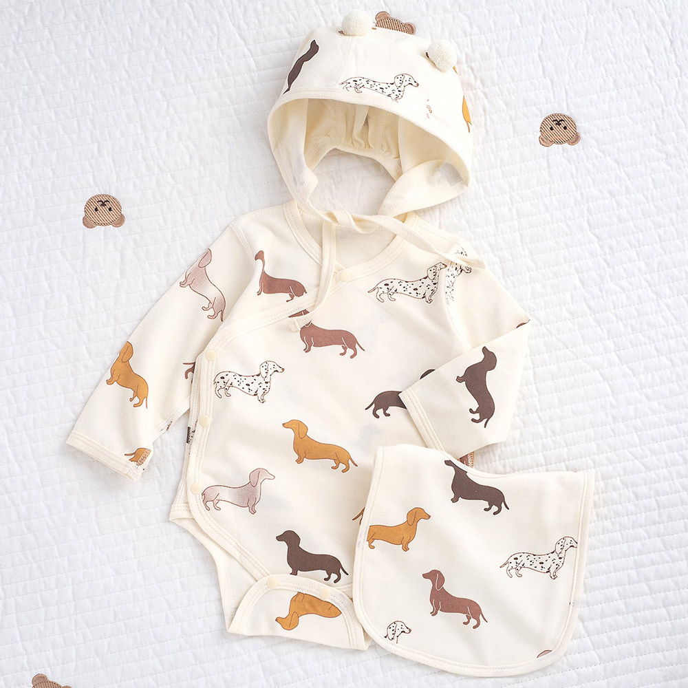 Cute puppy 100% cotton long sleeve one piece set