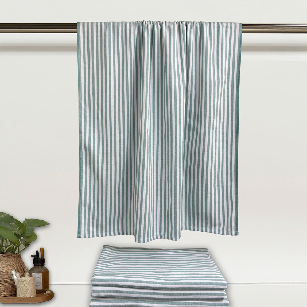 100% Cotton Luxury Terry Cotton Bath Towels for Bathroom Spa Swim, Forest Green & White Striped