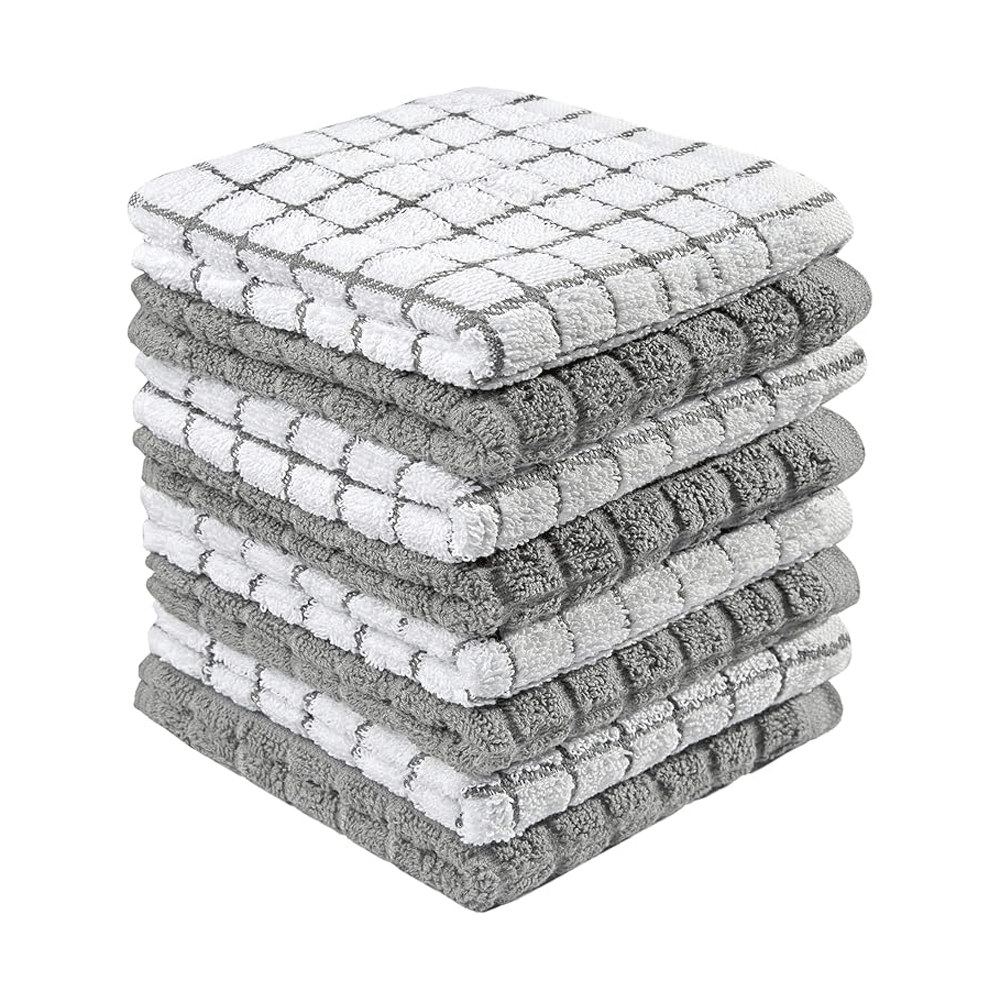 Cotton Dish Cloths,Grey Check Design, Highly Absorbent | Natural Ring Spun Cotton | Kitchen Dish Towel Set