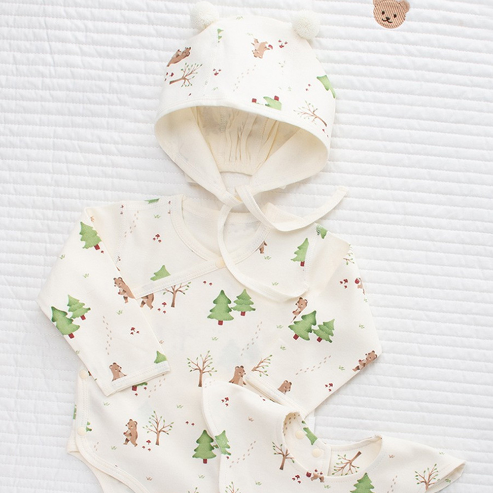 Forest and Cute Bear 100% cotton long sleeve one piece set
