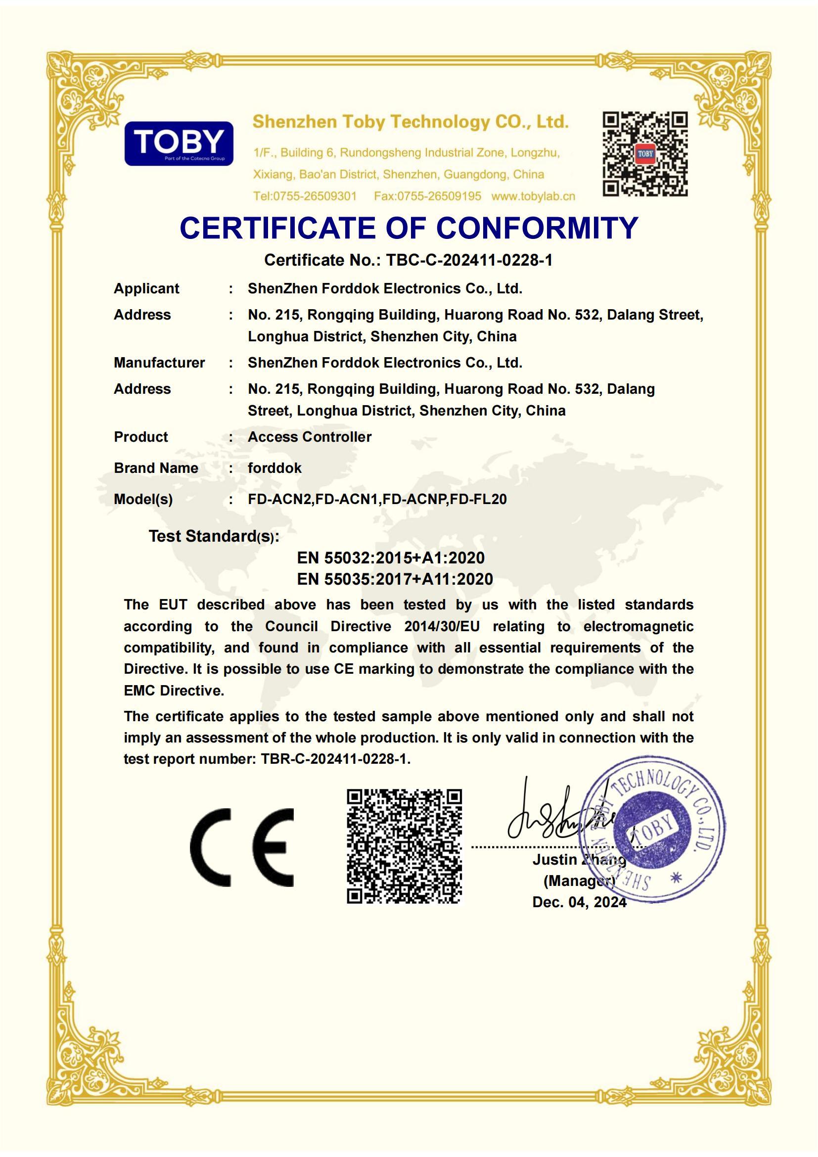 Access Controller CE-Certificate