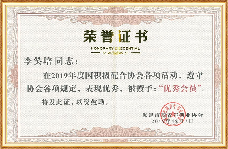 優(yōu)秀會員證書