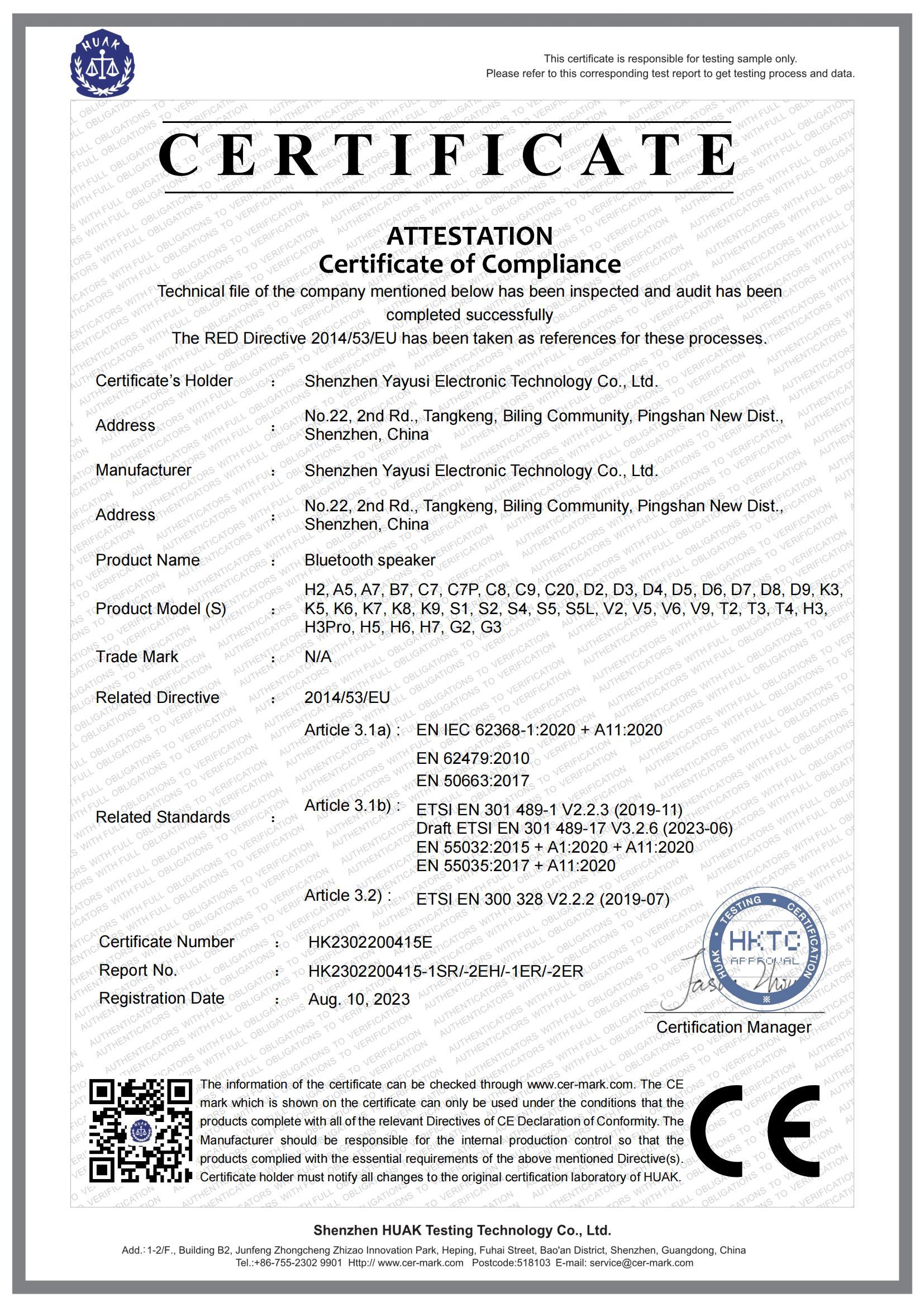 CE H2-RED- Certificate