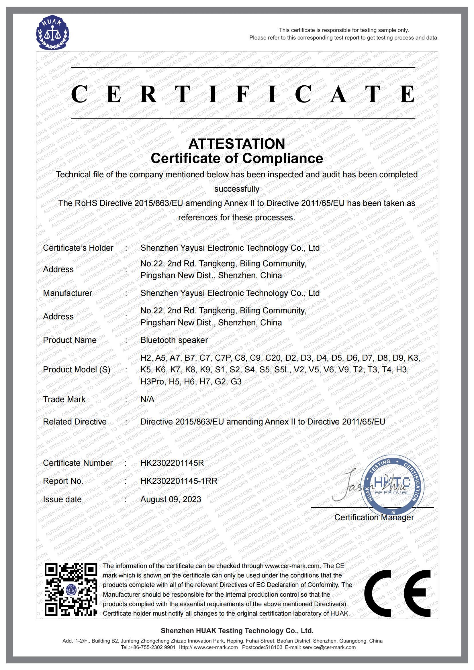 ROHS Certificate