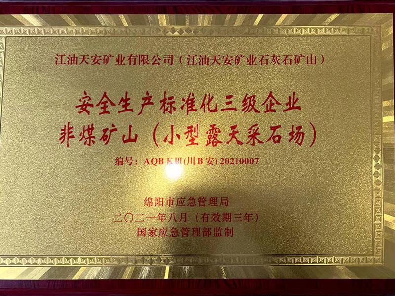天安矿业 —— 安全生产标准化三级企业
