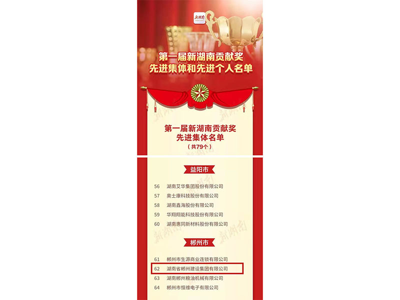 2021年12月湖南省人民政府授予“第一届新湖南贡献奖”先进集体荣誉称号