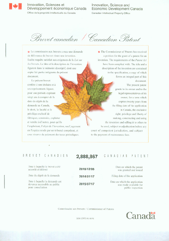 EDP141317CA-Patented Certificates EDP141317CA-Patented Certificates