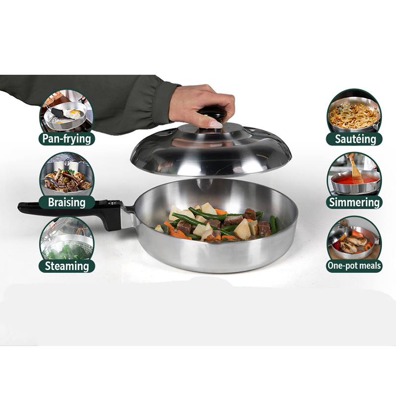 Cast Aluminum Sauté Pan with Lid 10 inch - Oven Safe Deep Frying Pan with Lid, Two Side Spouts and Ergonomic Stay-Cool Handle for Comfortable Grip and Pouring