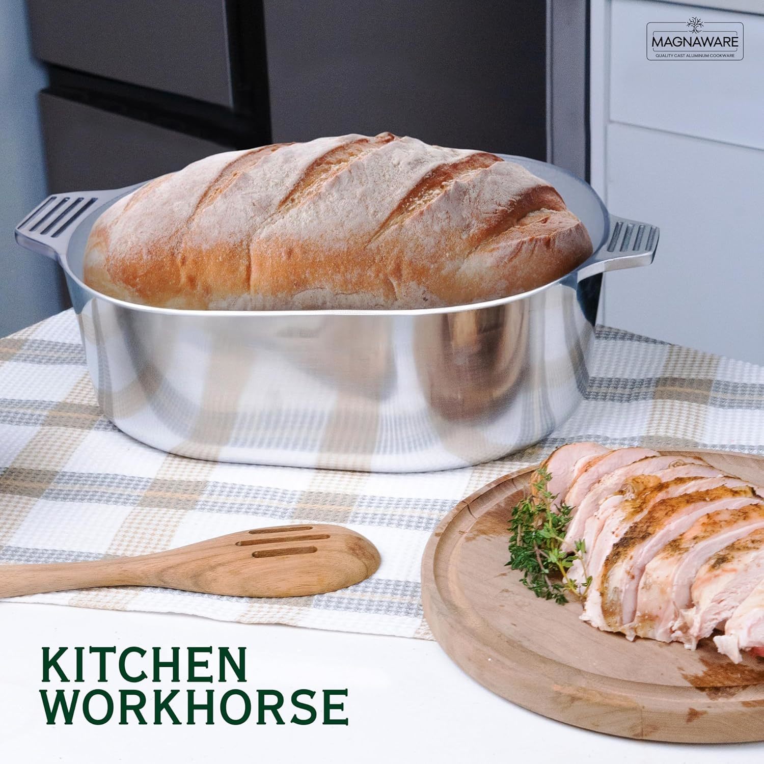 Cast Aluminum Dutch Oven with Lid - 8 Quart Oval Lightweight Pot For Cajun Cookware, Bread Baking & More - Roaster Pan with Silicone Covers & Rack For Even Heat Distribution