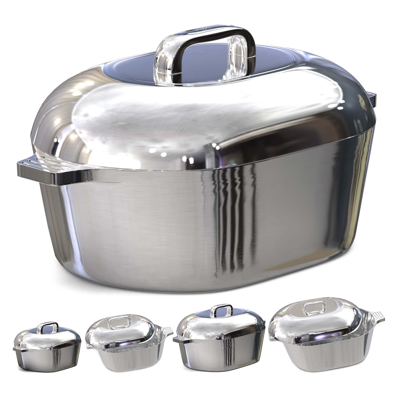 Cast Aluminum Dutch Oven with Lid - 8 Quart Oval Lightweight Pot For Cajun Cookware, Bread Baking & More - Roaster Pan with Silicone Covers & Rack For Even Heat Distribution