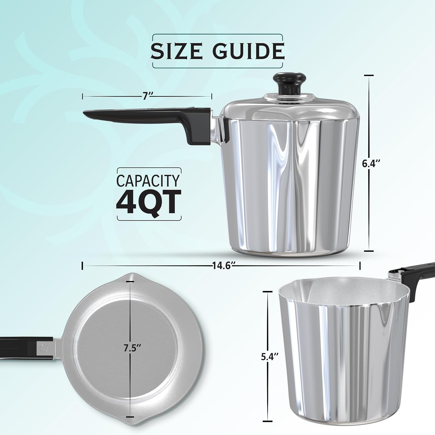 Cast Aluminum Sauce Pan with Lid 4 Quart - Multipurpose Lightweight Saucepan with 2 Side Pour Spouts & Stay-Cool Handle - Small Cooking Pot for Sauces, Pasta, Soup - Oven Safe