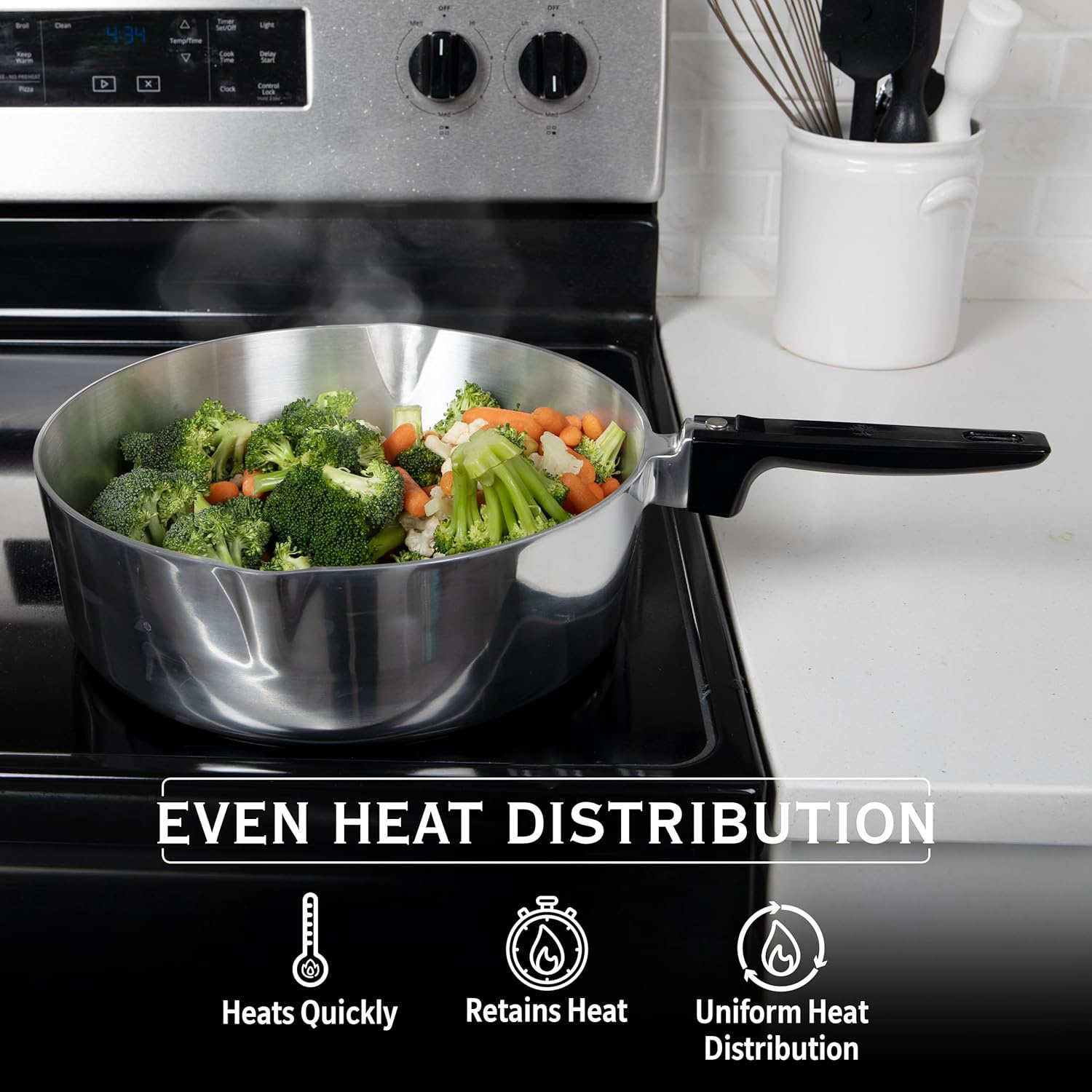Cast Aluminum Sauté Pan with Lid 10 inch - Oven Safe Deep Frying Pan with Lid, Two Side Spouts and Ergonomic Stay-Cool Handle for Comfortable Grip and Pouring