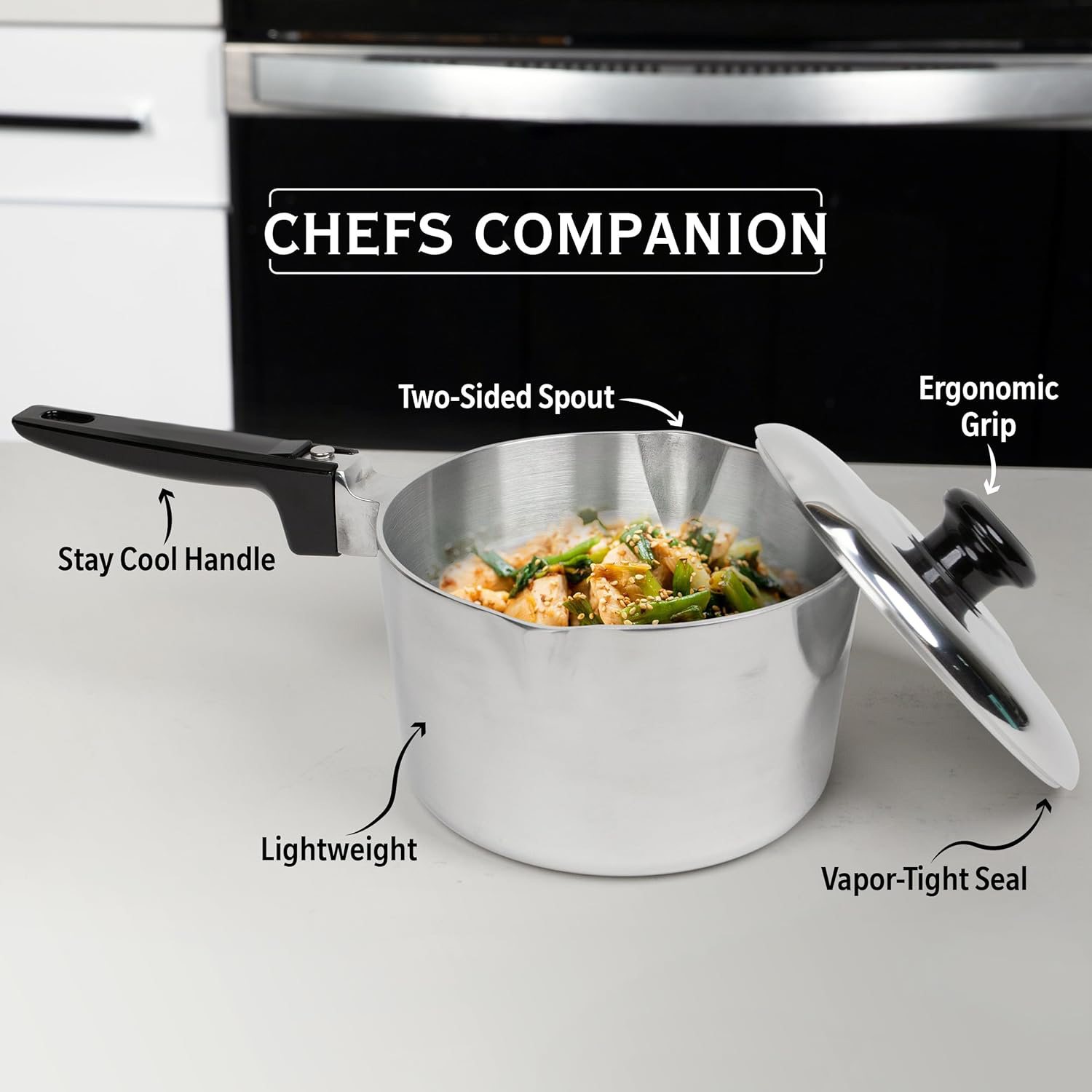 Cast Aluminum Sauce Pan with Lid 3 Quart - Multipurpose Lightweight Saucepan with 2 Side Pour Spouts & Stay-Cool Handle - Small Cooking Pot for Sauces, Pasta, Soup - Oven Safe