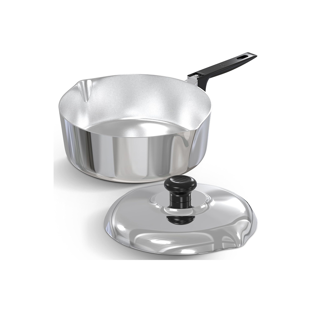 Cast Aluminum Sauté Pan with Lid 10 inch - Oven Safe Deep Frying Pan with Lid, Two Side Spouts and Ergonomic Stay-Cool Handle for Comfortable Grip and Pouring