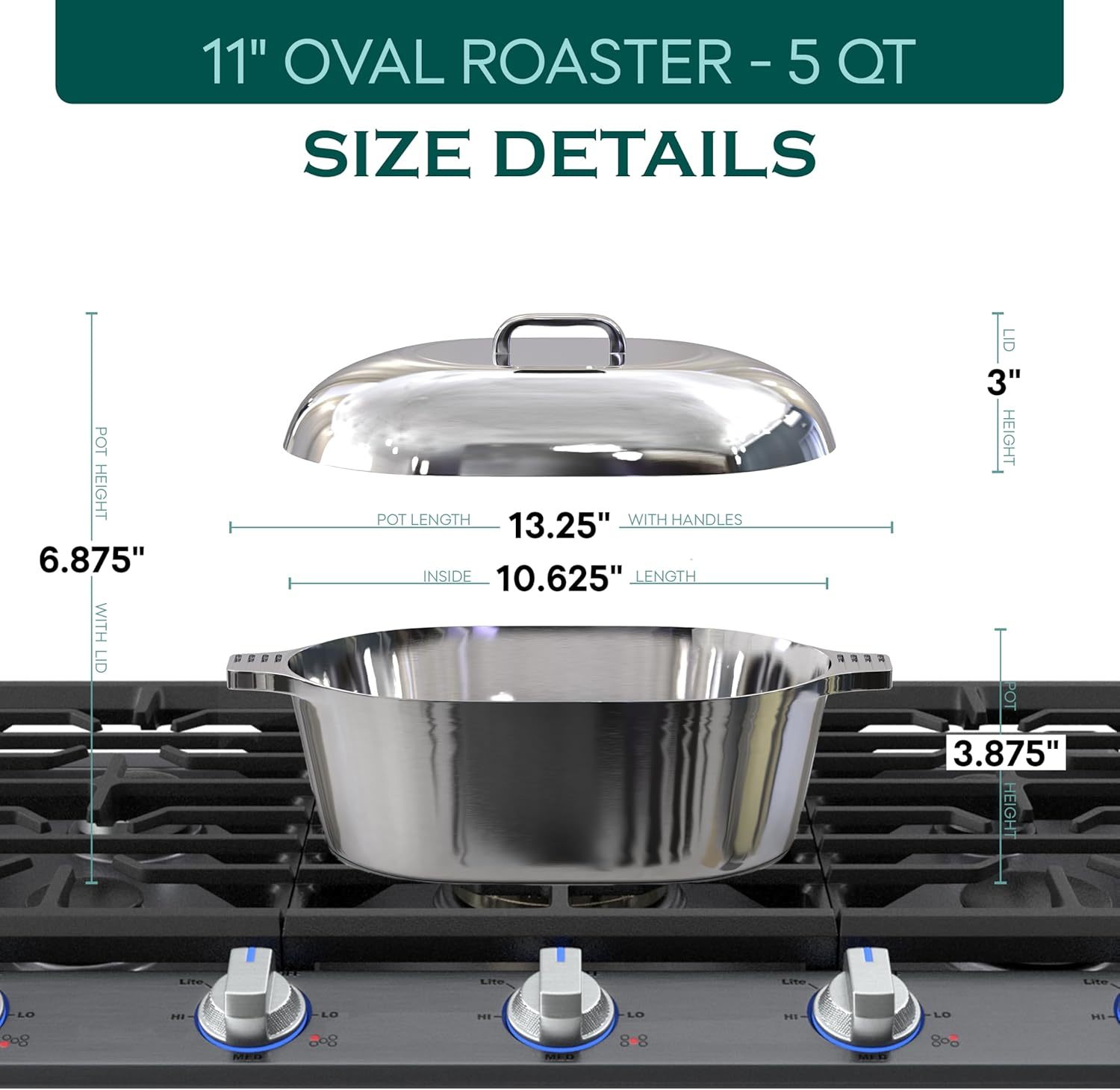 Cast Aluminum Dutch Oven with Lid - 8 Quart Oval Lightweight Pot For Cajun Cookware, Bread Baking & More - Roaster Pan with Silicone Covers & Rack For Even Heat Distribution
