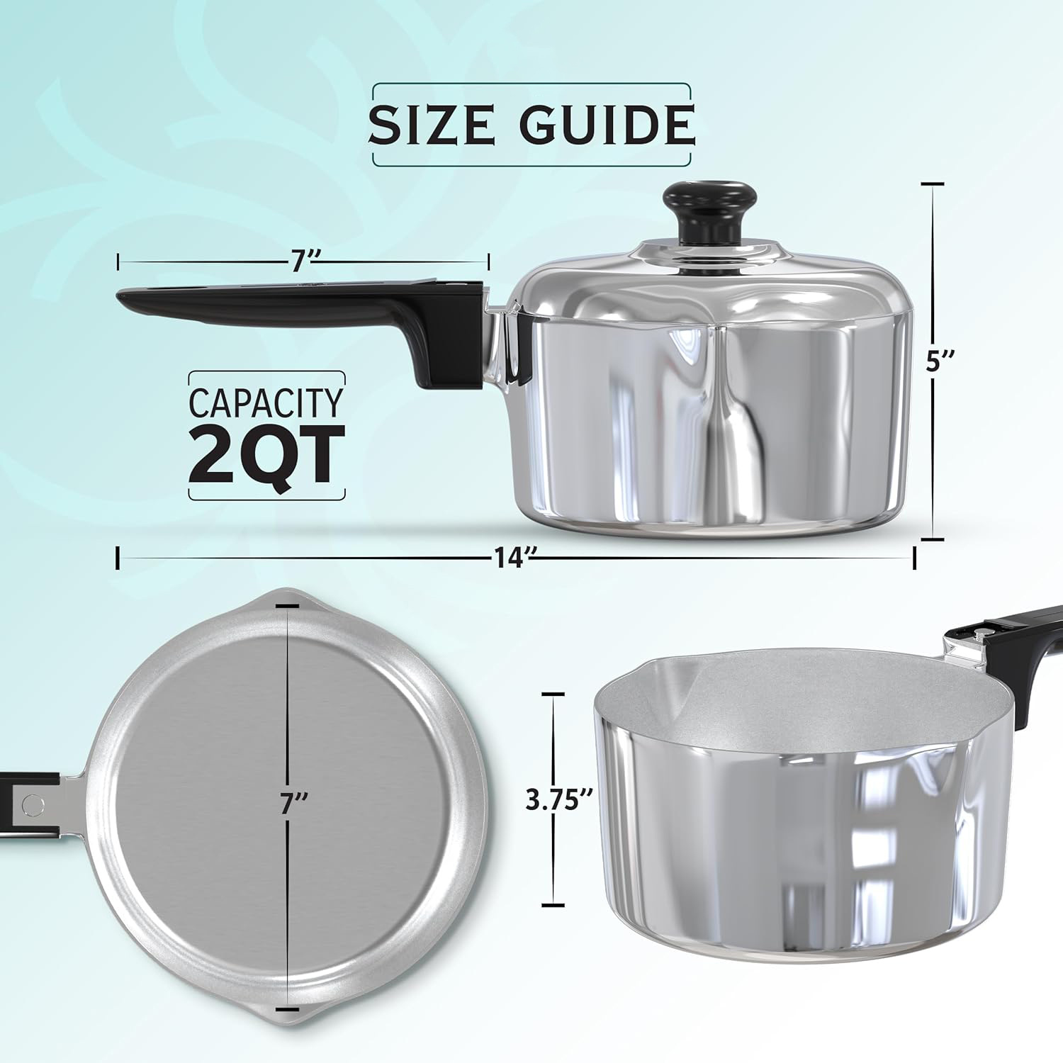 Cast Aluminum Sauce Pan with Lid 2 Quart - Multipurpose Lightweight Saucepan with 2 Side Pour Spouts & Stay-Cool Handle - Small Cooking Pot for Sauces, Pasta, Soup - Oven Safe