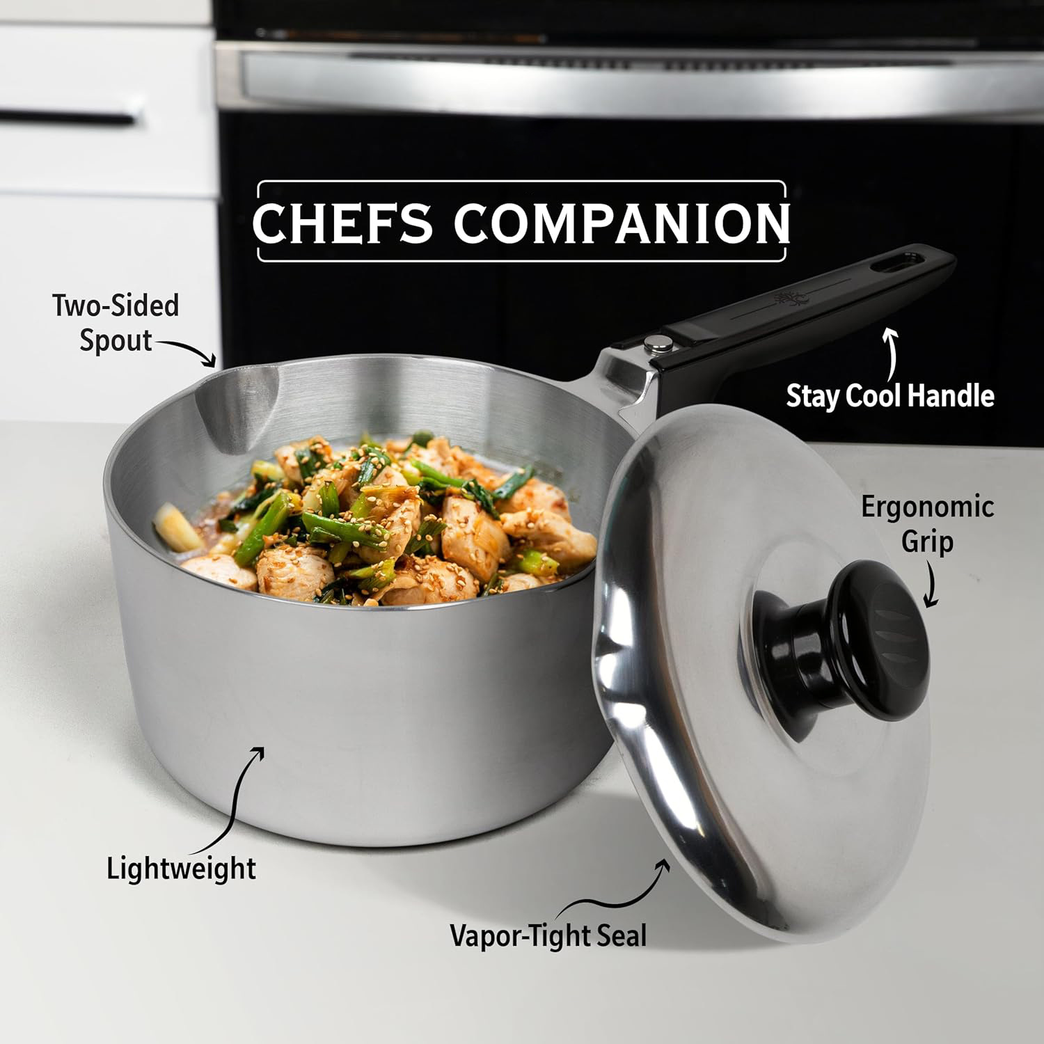 Cast Aluminum Sauce Pan with Lid 2 Quart - Multipurpose Lightweight Saucepan with 2 Side Pour Spouts & Stay-Cool Handle - Small Cooking Pot for Sauces, Pasta, Soup - Oven Safe