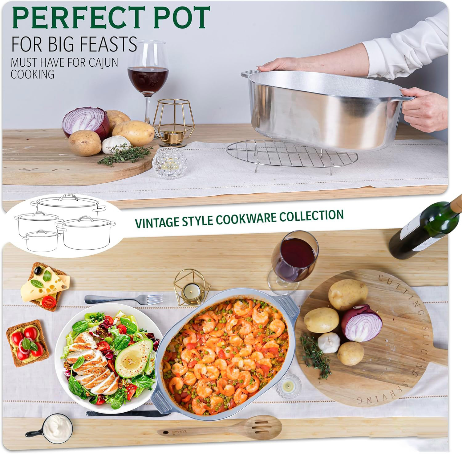 Cast Aluminum Dutch Oven with Lid - 8 Quart Oval Lightweight Pot For Cajun Cookware, Bread Baking & More - Roaster Pan with Silicone Covers & Rack For Even Heat Distribution