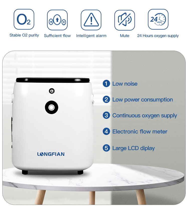 Portable oxygen concentrator — front view, compact model