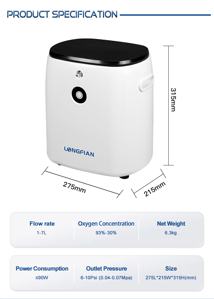 Portable oxygen concentrator — side view showing vents and ports