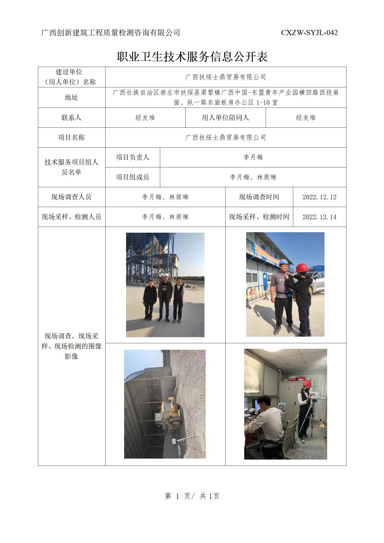 【职业卫生信息公开】广西扶绥士鼎贸易有限公司