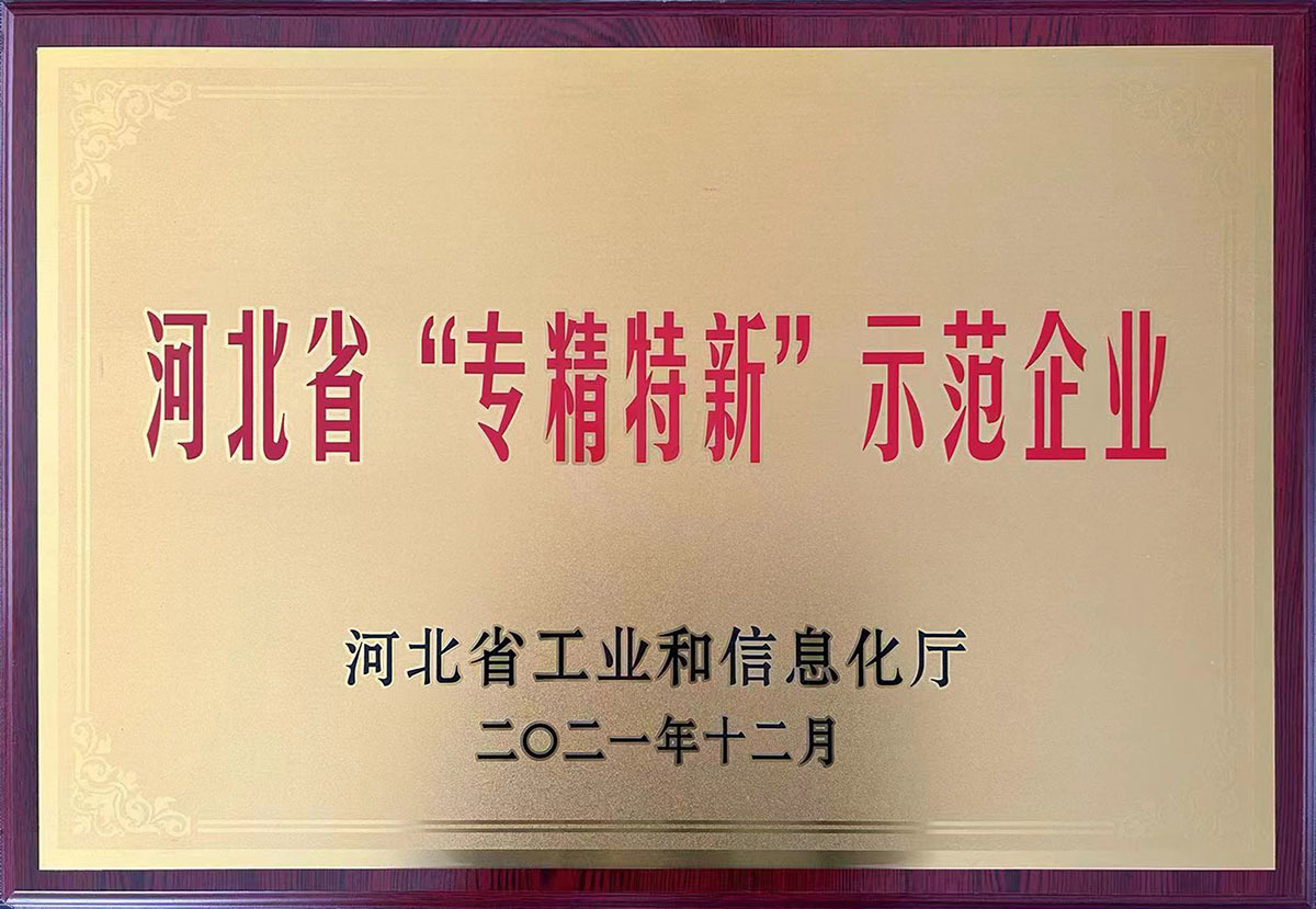 Specialized and Special New Demonstration Enterprise in Hebei Province Specialized and Special New Demonstration Enterprise in Hebei Province