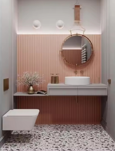 Custom Hotel Project Furniture Wood Sink Floating Pink Set Nordic Hotel Toilet Vanity Bathroom Sink Cabinet
