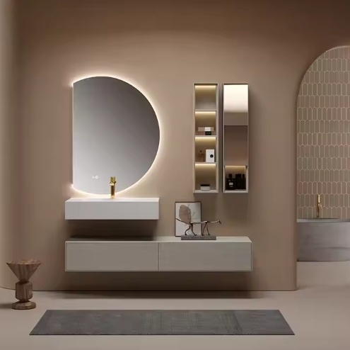 Wholesale Luxury European Style Furniture Simple Design Wall Mount Wooden Panel Bathroom Vanities Cabinet With Mirror