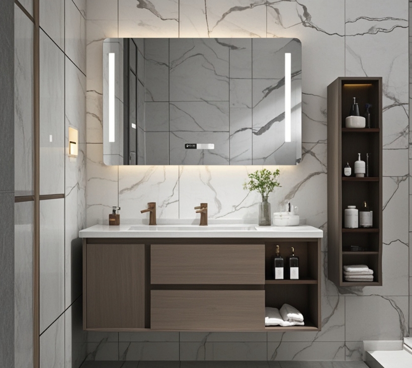 Modern Wall-mounted Bathroom Vanity Led Mirror Glass Storage Cabinet Washbasin For Home Use