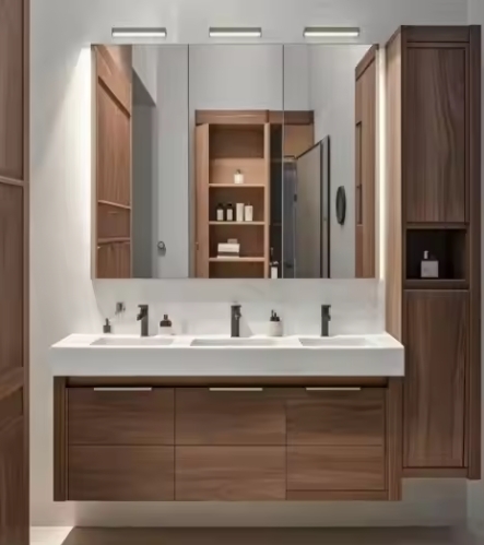 Modern Bathroom Wall Mounted Drawers Slate Cabinet Vanity With Sink and Led Mirror Set