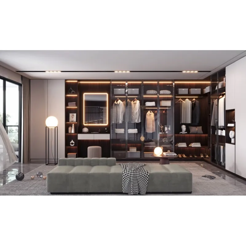 Customized Walkin Bedroom Furniture Modular Built in Luxury Design With Mirror Modern Italian Wooden Wardrobes Closet