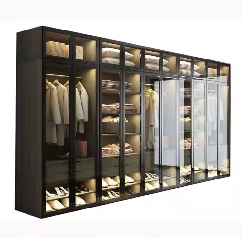 Modern Walk In Closet Designs Glass Door Bedroom Furniture With Led Storage Drawers Glass Wardrobes