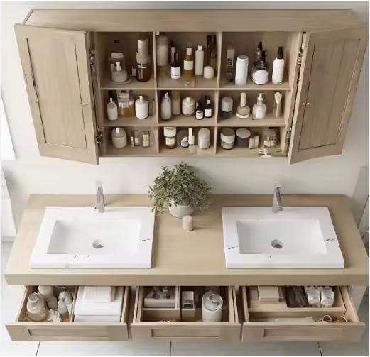 Modern Bathroom Wall Mounted Drawers Slate Cabinet Vanity With Sink And Led Mirror Set