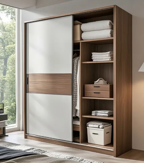 Bedroom Storage Cabinet Simple Wood Wardrobe Sliding Door Household Bedroom Furniture 2 Doors Wardrobe
