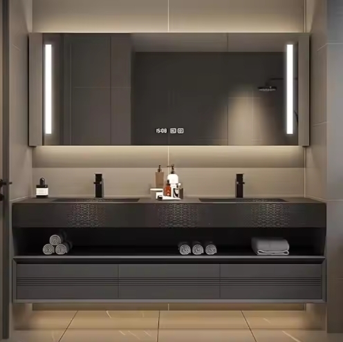 Residential Bathroom Granite Counter Top Bathroom Vanities Custom Design Basin Bathroom Vanity Cabinet With Mirror