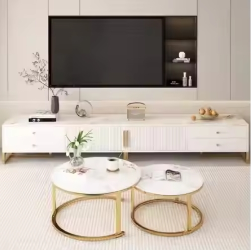 Wholesale Modern Living Room Furniture White Grey Tv Cabinets Marble Top Corridor Tv Stand And Coffee Tables Set