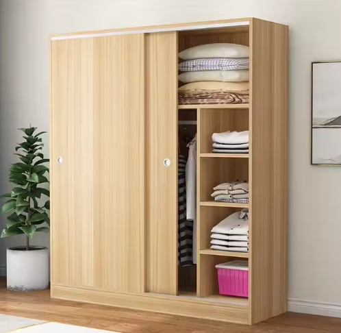 Modern Wood 3 Doors Armoire Wardrobe Closet With 2 Drawers Wooden Wardrobe Cabinet With Hanging Rail And Shelve For Bedroom