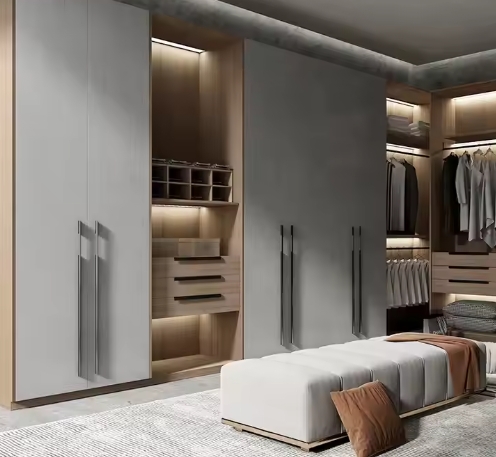 Customized Modern Natural Wood Grain Big Open Cloth Walk in Closet Wardrobe Cabinets