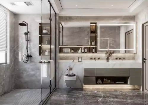 Custom Hotel Marble Floating Cabinet Toilet Vanities Modern Bathroom Luxury Wall Mount Floating Cabinet Bathroom Vanity