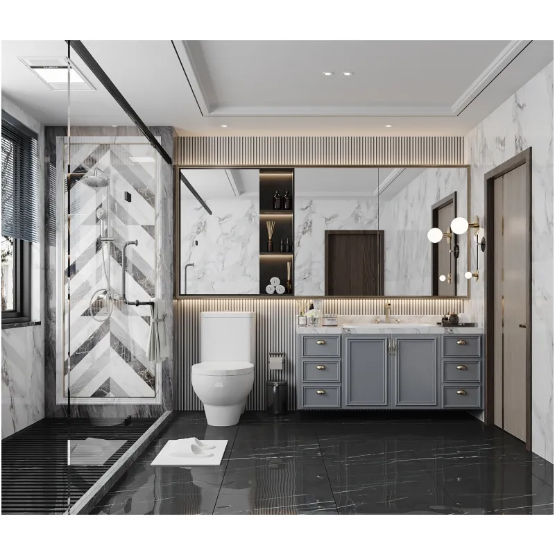 Custom Modern Luxury Wood Bathroom Vanity Cabinet Set With Integrated Cabinet Basin Wall Mounted Shower Cabinet