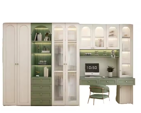 Renaissance Style Light Luxury Integrated Dressing Table Full-height Wardrobe Modern Simple Cream Flat Door Solid Wood Wardrobes