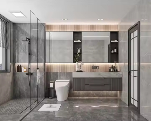 Custom Modern Design Water Resistant Hotel Single Sink Black Modern Luxury Home Wall Mount Floating Cabinet Bathroom Vanity