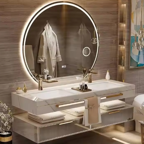 Residential Bathroom Granite Counter Top Bathroom Vanities Custom Design Basin Bathroom Vanity Cabinet With Mirror