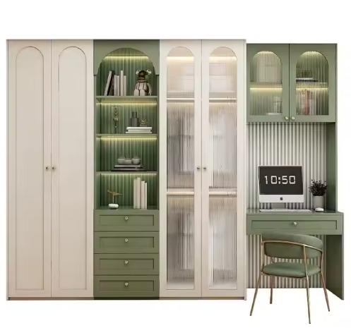 Renaissance Style Light Luxury Integrated Dressing Table Full-height Wardrobe Modern Simple Cream Flat Door Solid Wood Wardrobes