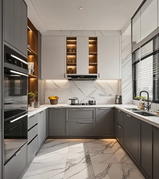 Kitchen Furniture Design Wood Veneer Kitchen Cabinet for Wholesales