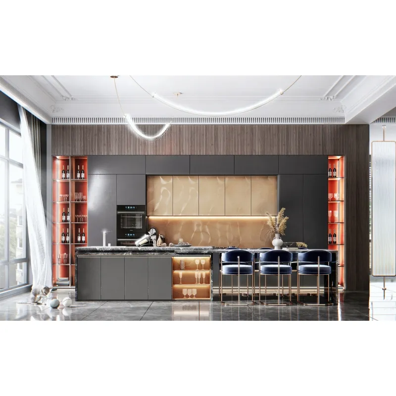 Customized Cupboards Island Lacquer or Finish Modern Luxury Modern Assemble Modular Kitchen Cabinet Furniture Modern
