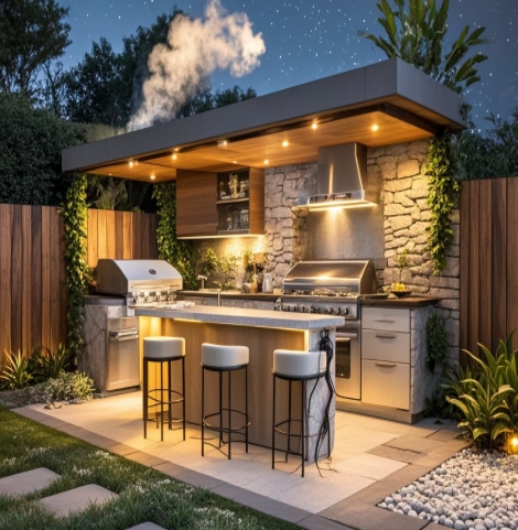 Modular Modern Island Kitchen Cabinets  Wooden Designs Led Customize Villa Kitchen