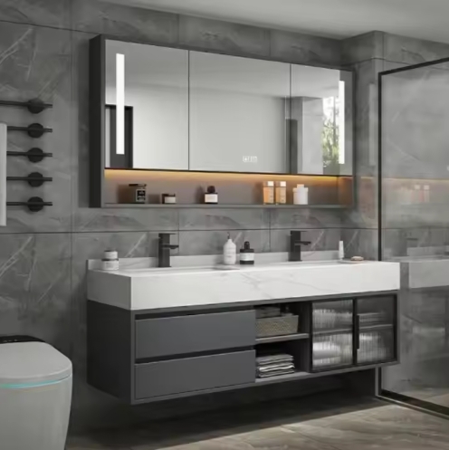 Residential Bathroom Granite Counter Top Bathroom Vanities Custom Design Basin Bathroom Vanity Cabinet With Mirror