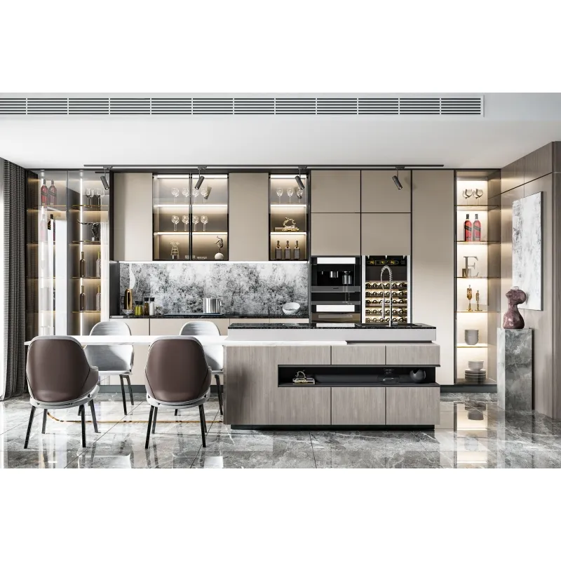 Factory Price Custom Luxury Plywood Carcass Lacquer Kitchen Cabinet Modern Set New Styles 2223 Modular Modern Island Kitchen Cab